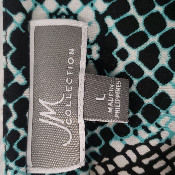 CT209 JM Collection Blue & Black Animal Print Long Sleeve Blouse L - Picture 3 of 6